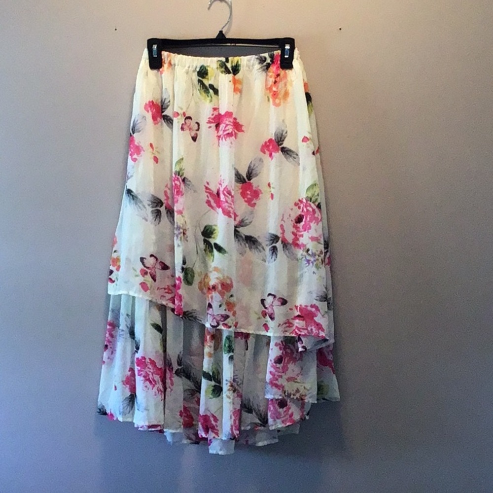 Kenar Cream and Pink High-Low Maxi Skirt